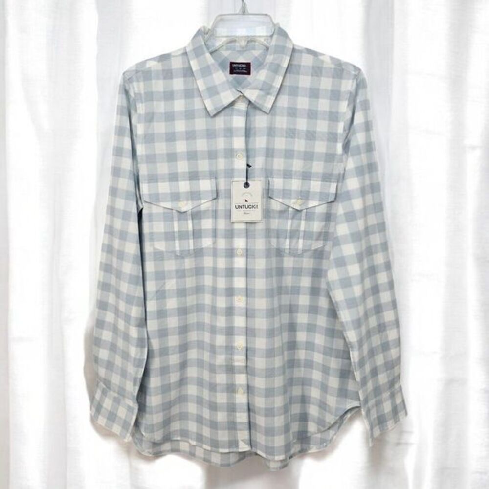UNTUCKit Womens Santa Marzi Blue Gingham Button Down Shirt Size 18 Regular NEW
